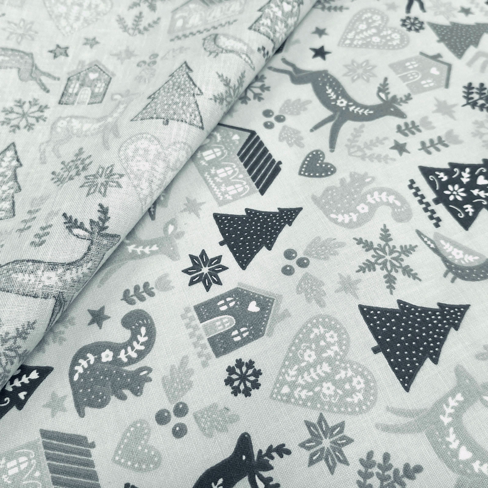 Christmas fabric \"Christmas Reindeer\" - extra width 160cm -  Grey