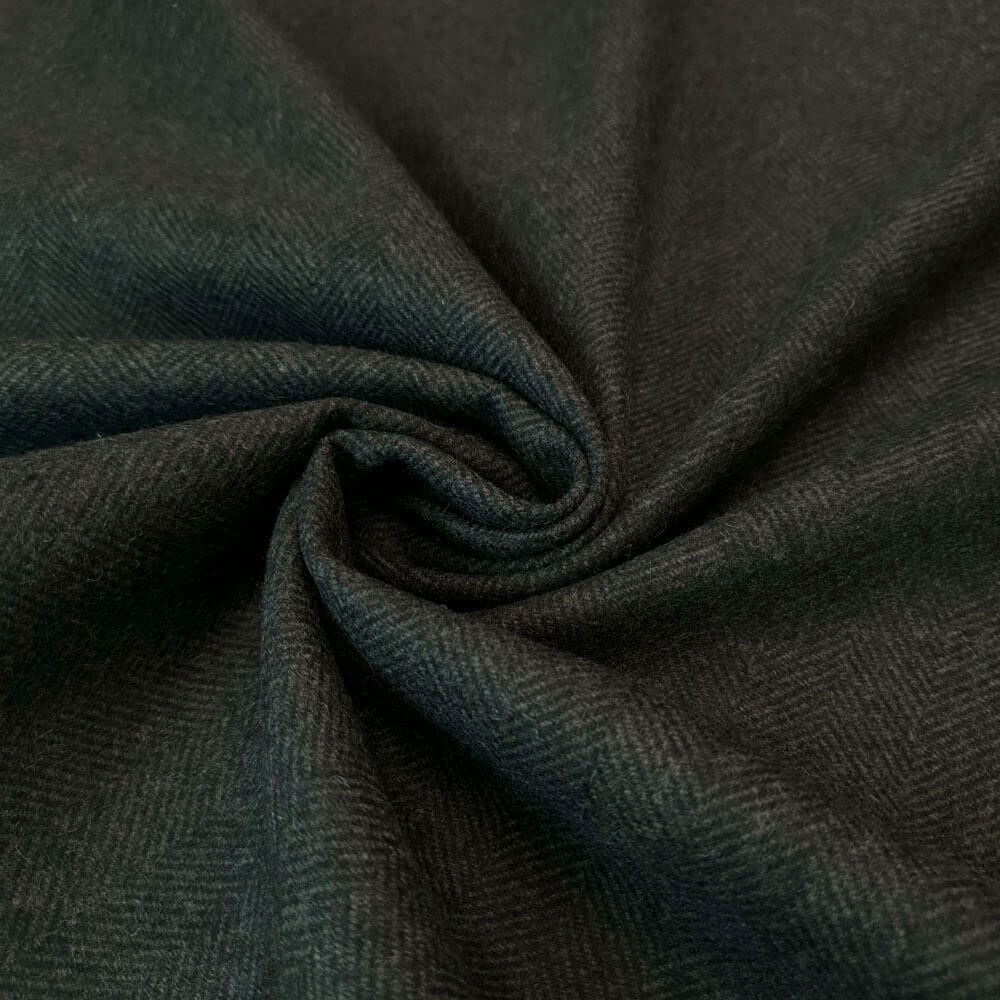 Amal - Wool Tweed Herringbone - Black-Moss