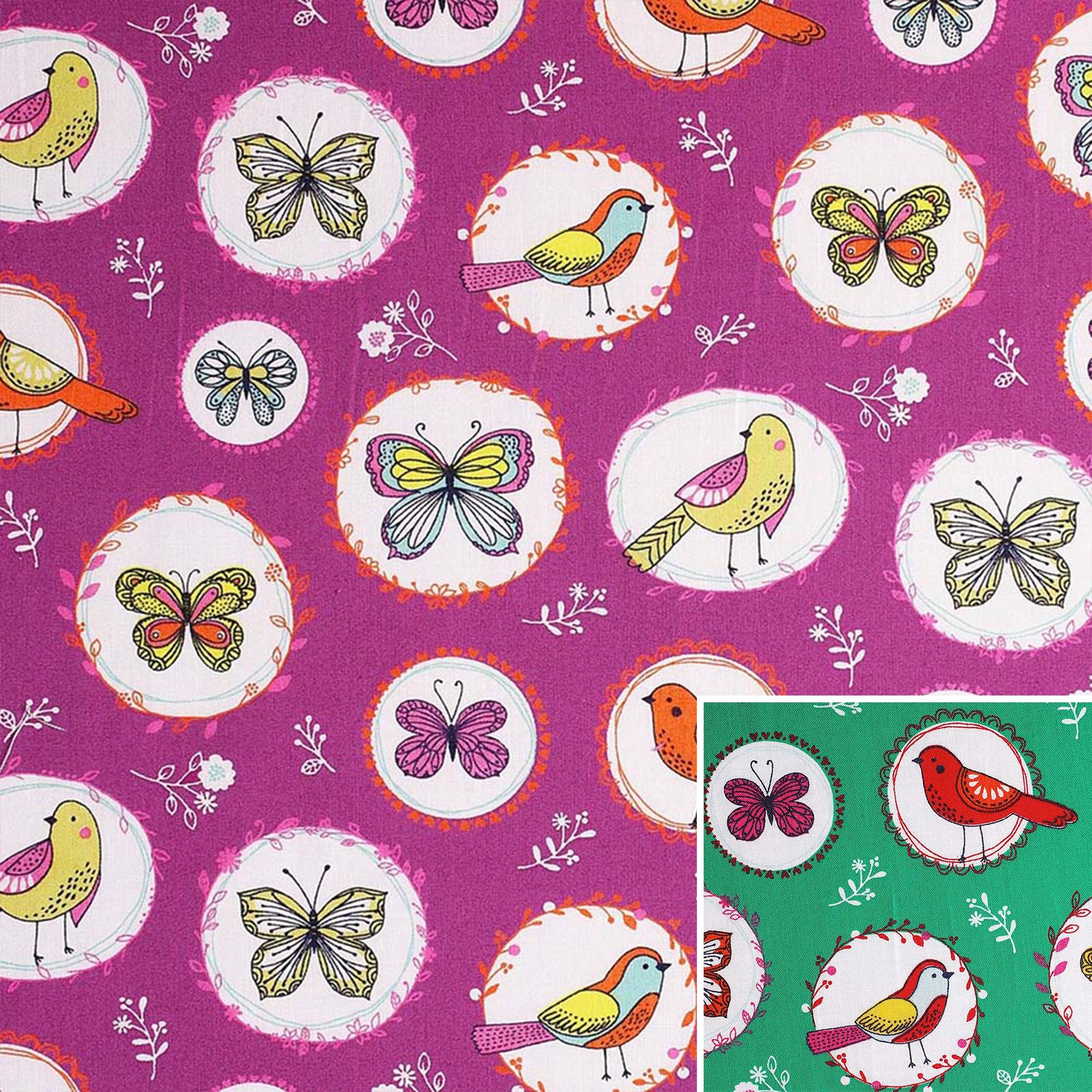 Birdy - Cotton fabric with birds & butterflies