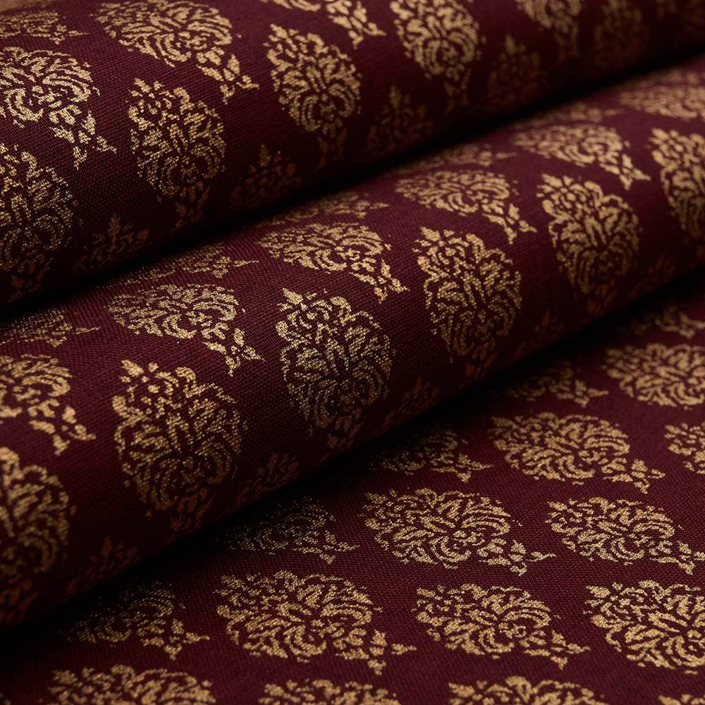 Christmas Fabric Maria gold print (bordeaux)