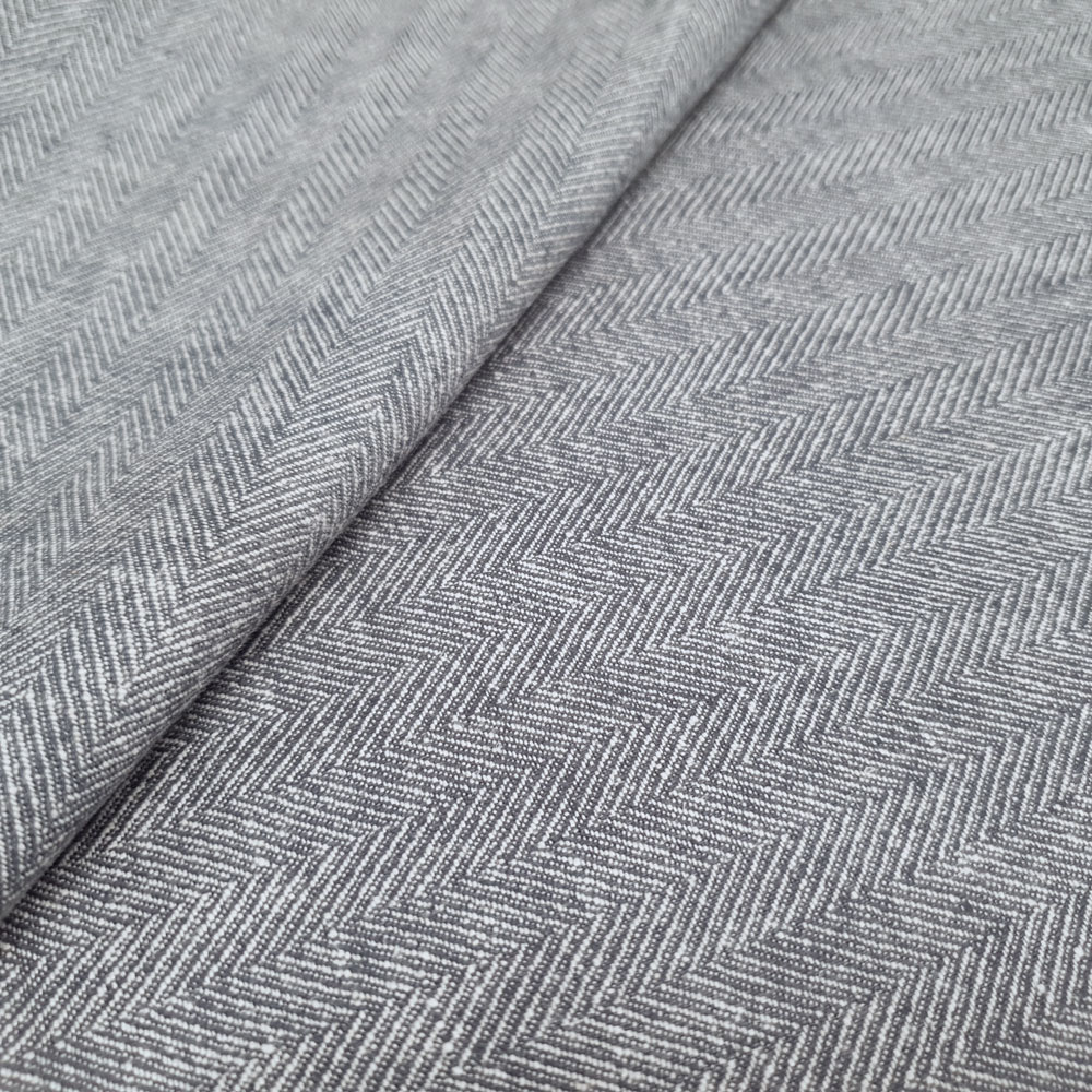 Fritz - Linen fabric with herringbone pattern- Swedenblue-White